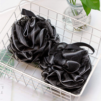 Éponge de douche noire avec logo personnalisé, éponge de bain, loofahs, boule de douche, charbon de bambou naturel, maille, éponges en vrac, grande éponge de douche