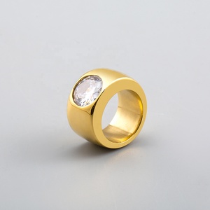 Punk Persönlichkeit trend Edelstahl Hypo allergene Beschichtung Gold Runde Zirkon ringe für Männer - Product Image 1