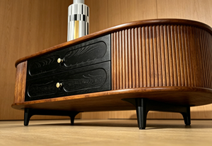 Retro Oval Fluted Wood Coffee Table with 2 <b>Drawers</b>, Mid-Century Storage Table for Living Room - Product Image 4