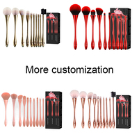 Ensemble de 10 pinceaux de maquillage professionnels en or rose avec poils synthétiques et manches en plastique, pinceaux plats pour le visage et les lèvres, sac inclus
