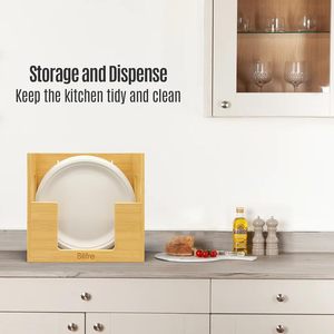 Bilifre Wooden <b>Paper</b> Plate Dispenser Countertop Storage Box <b>Kitchen</b> Organizer Disposable Plates Holder - Product Image 1