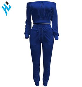 Venta caliente de alta calidad de las mujeres de invierno de cuello redondo de cultivos y Causal pantalones traje de sudor conjunto de moda último diseño chándal - Product Image 3