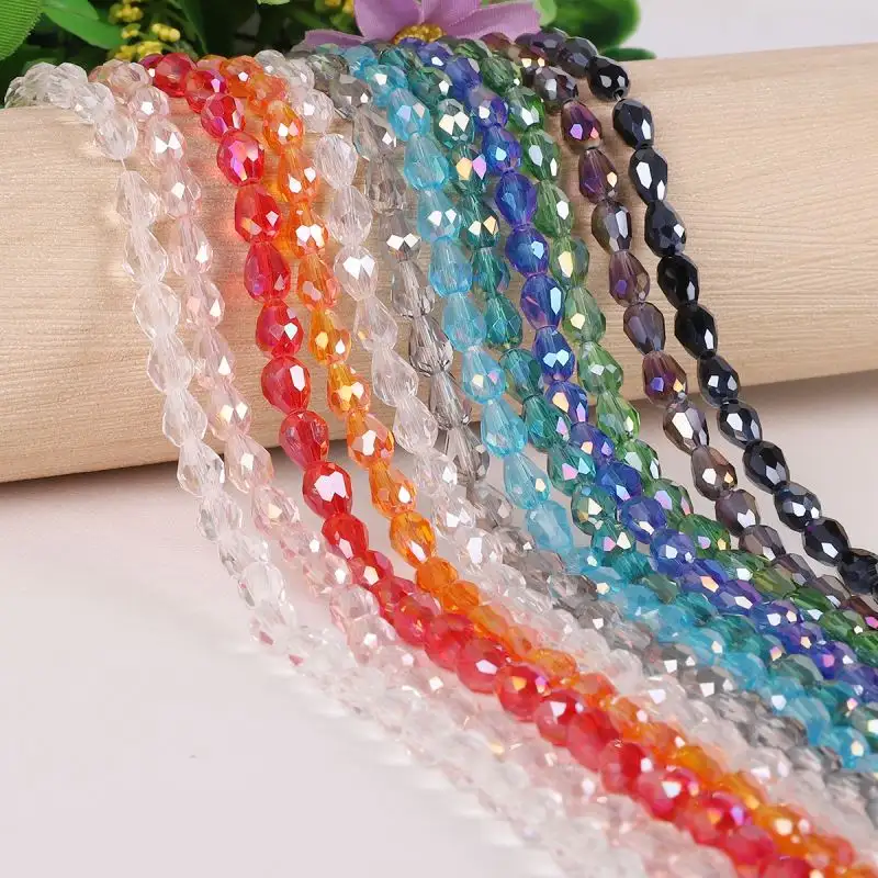 Kualitas Tinggi 18 Warna 4X6Mm Kristal Bentuk Tetesan Air Mata Manik-manik Kaca Longgar Spacer Bulat Manik-manik untuk Membuat Perhiasan DIY