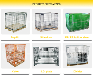 Galvanizli Toz Boyalı Çelik Katlanabilir İstiflenebilir Metal Tel Örgü Kafes Paleti Ahşap Üzerinde Depolama İçin - Product Image 6