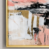 Peinture à l'huile abstraite peinte à la main, texture or rose blush, toile verticale, art mural de luxe pour restaurant, hôtel, cadeau