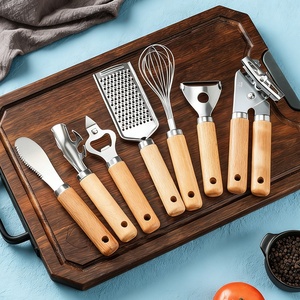 Ensemble d'ustensiles de cuisine : batteur, éplucheur, couteau à pizza et à fromage, manche en bois, acier inoxydable, non électrique, petit ustensile de cuisine CT03 W - Product Image 2