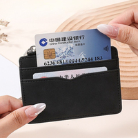 Dompet Kulit PU Ultra Tipis 5 Slot Tempat Kartu Slim Tempat Kartu Kredit Bank Mini Dompet Koin Pria Bisnis Tempat Kartu Identitas Kecil