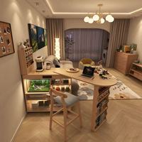 Bureau multifonctionnel en bois clair avec aquarium intégré, table basse et étagère de rangement pour salon et appartement