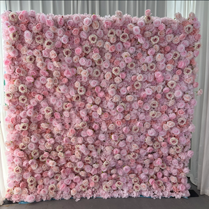 L-FW118 Wholesale Roll up Flower Wall Backdrop 8ft X 8ft pink Flower Wall Panel Artificial 3d Flower Wall Decoration for Wedding - Product Image 1