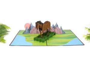Cartes animales en papier 3D personnalisables en forme de cheval, artisanat, cadeau pour les occasions, Vietnam KIRICARD AN023 Digital - Product Image 3