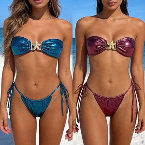 Ensemble de bikini brésilien <span class=keywords><strong>sexy</strong></span> à bretelles métalliques en forme d'étoile, maillot de bain de luxe pour femmes - Product Image 1