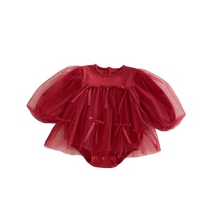 Abbigliamento per Neonati Stile Coreano, Tutina in Cotone e Rete per Primavera e Autunno, Vestito da Principessa Rosso per Bambine di Un Anno, Classe Guangdong - Product Image 5