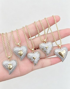Collier pendentif cœur en laiton plaqué or 18 carats, micro-incrusté de zircon, chaîne bicolore, bijoux pour femmes - Product Image 5