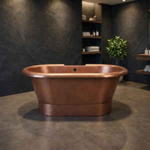 Baignoire ovale autoportante en cuivre, style antique, cuve en métal marron, bassin de bain pour adulte - Product Image 1