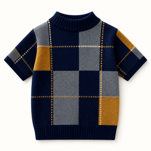 Suéter de Punto a Cuadros de Manga Corta para Mascotas, Estilo Clásico Informal para Otoño, Ropa Cómoda para Perros - Product Image 1