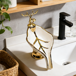 Support de rangement en céramique pour savon, créatif, avec égouttoir, pour toilettes, sans perforation, style luxe léger, pour la lessive - Product Image 2