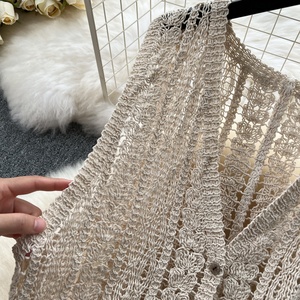 Cardigan en tricot pour <span class=keywords><strong>femme</strong></span> style coréen - <span class=keywords><strong>Gilet</strong></span> <span class=keywords><strong>long</strong></span> ajouré au <span class=keywords><strong>crochet</strong></span> rétro - Product Image 5