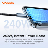 Câble USB-C vers C Mcdodo 708/778 240W, 1,2 m/1,8 m, ultra fin 5,7 mm, PD3.1 EPR, charge rapide, indicateur LED bleu, alliage d'aluminium