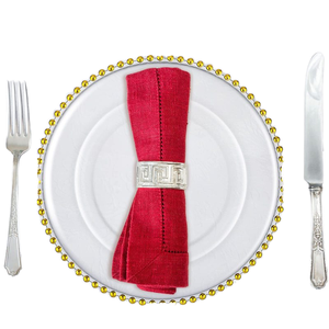 Assiettes de présentation dorées modernes de 13 pouces avec bord perlé – Assiettes élégantes pour dîner de mariage, en <span class=keywords><strong>plastique</strong></span> écologique, pour usage <span class=keywords><strong>alimentaire</strong></span> et fêtes - Product Image 5
