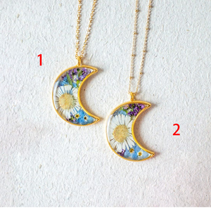 Collar de flor de Luna prensado hoja de girasol natural <span class=keywords><strong>Margarita</strong></span> blanca collar con colgante de luna creciente para mujer - Product Image 3