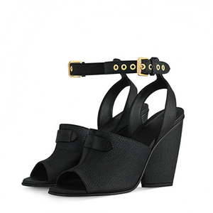 Sandales rétro en cuir motif litchi pour femme, à talon compensé haut et épais, avec bride de cheville et boucle monobloc, pour l'été - Product Image 3