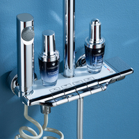 SS-1299 Système de robinetterie de douche et de bain avancé à 4 fonctions avec clavier chromé à boutons poussoirs, jet pluie, fonction pause douce, finition brossée, pour hôtels