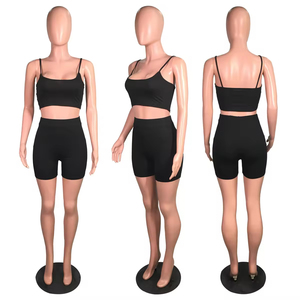 Ensemble de shorts de motard en coton d'été pour femmes Style sportif solide survêtement deux pièces personnalisé <span class=keywords><strong>pantalon</strong></span> de survêtement et haut de marque privée - Product Image 6
