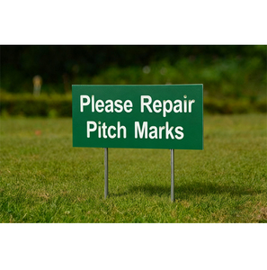 Segno di etichetta del campo da <span class=keywords><strong>Golf</strong></span> marcatore di plastica incidibile a due colori di lunga durata si prega di riparare il segno con Spike - Product Image 1