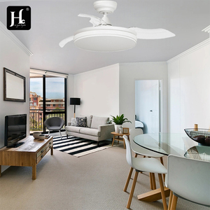 Ventilateur de plafond LED rétractable invisible moderne de haute qualité, en fer et ABS, 42 pouces, 3 pales, 35 W, avec télécommande et lumière. - Product Image 6