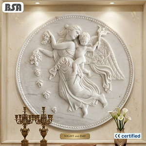 Relieve de <span class=keywords><strong>Venus</strong></span> y Cupido (Diosa del Amor y Pequeño Eros) Escultura Redonda de Mármol para Decoración del Hogar - Product Image 1