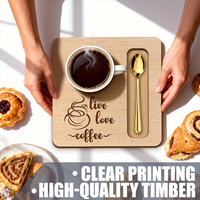 Plateau carré en bois de style japonais pour thé et café avec emplacement pour cuillère, plateau de table en bois d'acacia, ensemble de plateaux en bois pour tasses à café