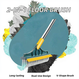 Brosse à récurer les sols de la cuisine et de la salle de bain 2 en 1 durable et bon marché avec poils rigides en forme de V à long manche pour gratter et nettoyer le coulis - Product Image 5