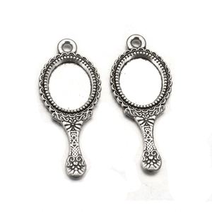 Breloques vintage en forme de miroir argenté, pendentifs en alliage de zinc pour la fabrication de bijoux faits main DIY - Product Image 3