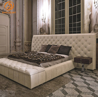 Ensemble de meubles de chambre à coucher en cuir et bois avec tête de lit, lit king size beige, plateforme super moderne de luxe, MOQ 1