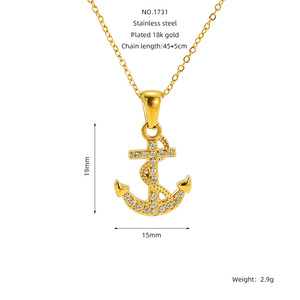 Collana con Modello di Nave Pirata Vintage all'Ingrosso, Prezzo di Fabbrica, Ciondolo Ancora Placcato Oro 18K Impermeabile con Zirconi - Product Image 4