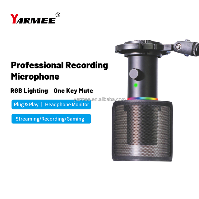 Yarmee New Arrival RGB Desktop USB Microphone Noise Cancelling Cardioid Mic for Gaming Podcast Streaming