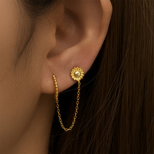CANNER Single 925 Sterling <b>Silver</b> Tassel Chain Sunflower <b>Cartilage</b> Fine Cuff <b>Earrings</b> - Product Image 3