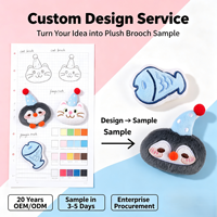 Broche en peluche mignonne de dessin animé (pingouin, poisson, chaton) pour accessoires de vêtements, écharpes et pinces à cheveux, fourniture en gros