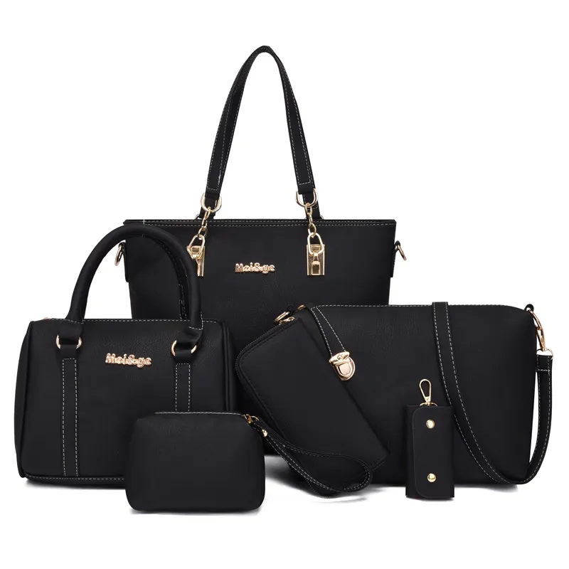 2021 Wholesale Cheap 6 Piece Set Pu Leather Key Case Tote Bag Handbag Hand Bags With Custom Logo
