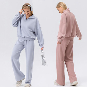 New Women's Long-sleeved Gym Hoodie Sports Top Short-sleeved Hoodie Zip Hoodie Pants Set Sweater Custom logo Jogging Pants Suit