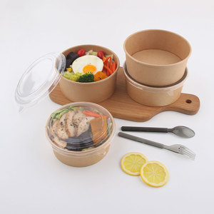 Dùng Một Lần Biodegrad Kraft Takeaway Hộp Container Súp Cup Bao Bì Bát Dùng Một Lần Với Nắp Nâu Cho Thực Phẩm Giấy Salad Bát - Product Image 2