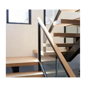العرف درج درابزين مصنوع من الزجاج شكل قوس تصميم الدرج الخشب الصلب الدرج للمنزل