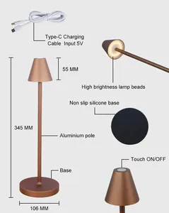 Lámpara de mesa inalámbrica portátil para restaurante inteligente y de lujo con atenuación continua Lámpara de escritorio LED recargable