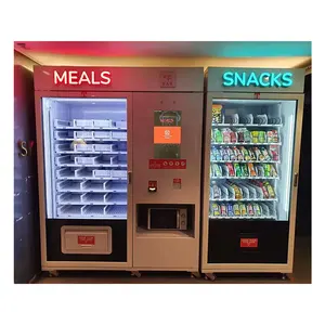 Distributeur automatique de snacks et de boissons à deux armoires avec système d'ascenseur et micro-ondes