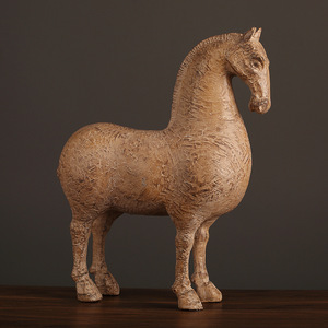 Figurine de cheval de style chinois Tang, en résine naturelle, faite à la main, rétro, marron, décoration de table, décoration d'intérieur - Product Image 1