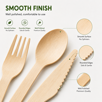 Ensemble de couverts jetables en bois de bouleau biodégradable 160 mm – Couteau, fourchette, cuillère pour restaurant, plats à emporter, fête