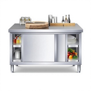 Plan de travail commercial en acier inoxydable avec armoire de rangement à porte coulissante, <span class=keywords><strong>comptoir</strong></span> de <span class=keywords><strong>cuisine</strong></span> robuste pour restaurant <span class=keywords><strong>et</strong></span> atelier - Product Image 1