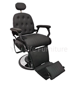 Fauteuil de barbier rembourré noir avec appui-tête, repose-pieds en métal, repose-pieds large et base ronde pour salon de coiffure professionnel