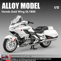 Modèle de moto en alliage à chaud 1/12 Honda Gold Wing GL1800, jouet de moto miniature avec simulation sonore et lumineuse, direction à roue avant