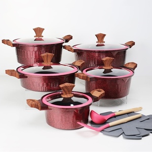 Chất lượng cao 15 Miếng không dính y tế đá Die-cast nhôm <span class=keywords><strong>Cookware</strong></span> <span class=keywords><strong>Set</strong></span> với kính nắp và Silicone đồ dùng - Product Image 1